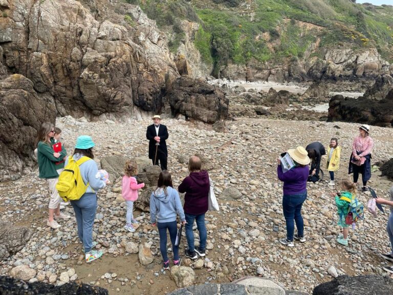 'Victor Hugo' talks to schoolchildren at Moulin Huet beach in Guernsey in 2022